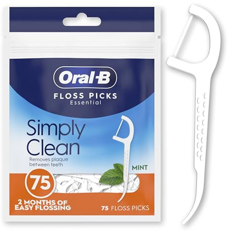 Oral-B Simply Clean Floss Picks - Remove Plaque - Interdental Flossing Sticks for Tight Spaces - Mint Flavour - 75 Sticks per Pack