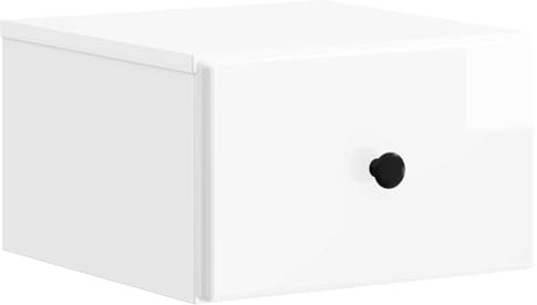 Owoxanthellate Comodino da parete bianco lucido, 34,5 x 33 x 20 cm, comodino sospeso in legno con cassetto, moderna console da parete per camera da letto e soggiorno