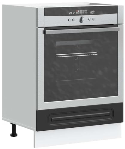 Runheo Kalmar - Mobiletto da cucina nero in legno con piedini regolabili, 60 x 46 x 81,5 cm, spazio per forno e microonde, armadio da cucina compatto per una conservazione efficiente e
