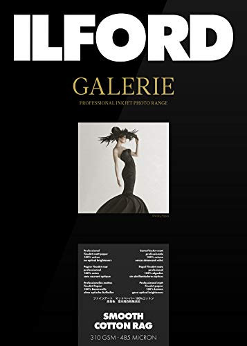 ILFORD GALERIE Smooth Cotton Rag, 310GSM, GPSC, 5x7 Zoll - 127 x 178 mm , 50 Blatt, Inkjetpapier, Tintenstrahldruckerpapier, Fotopapier