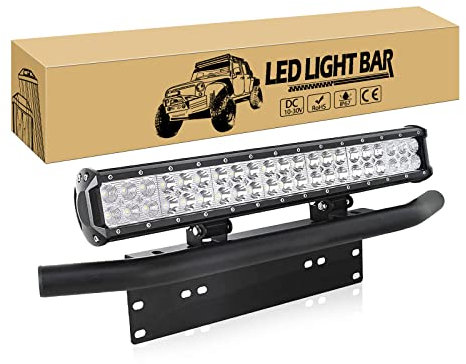 Willpower 126 W 50,8 cm LED-Lichtleiste, Flutpunkt, Kombi-Strahl + 58,4 cm Nummernschildhalter, Universal-Aluminium-Frontstoßstange, Nummernschild-Rahmen für Geländewagen, Traktor, Boot, Auto, ATV