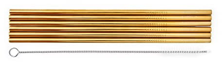 Legami - Set di 6 Cannucce in Acciao Inox, Standard, 0,6x21,5 cm, Color Oro, Pratiche, Stilosissime, e Ecofriendly, Rigide, in Materiale Antiruggine, Scovolino per Lavarle Incluso