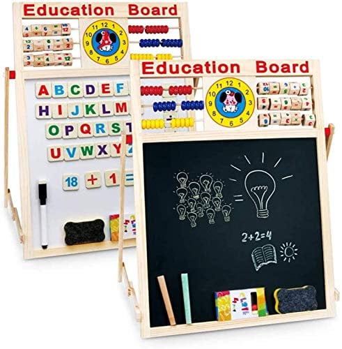 Mantraraj 6 in 1 Educational Learning Skills Activity Drawing Board Kids Easel Wooden Blackboard Whiteboard Child Drawing – Double Sided for Double The Fun with Chalks and Eraser, Magnetic Numbers