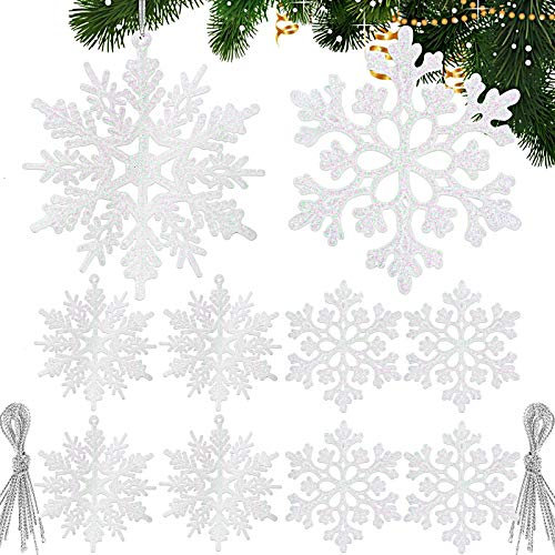 BHGT 24 Stück Schneeflocken Glitzer Christbaumschmuck Weiß Baumschmuck Weihnachten Deko Weihnachtsbaumschmuck Schneeflocken Anhänger Weihnachtsbaum Deko
