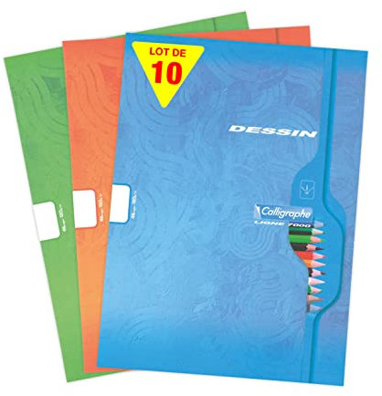 Clairefontaine 7554C - Packung mit 10 Heften Calligraphe, ideal für Kunstunterricht und Zeichnungen, 24 Blatt, DIN A4+, 24x32 cm 120g, blanko, sortierte Farben, 1 Pack