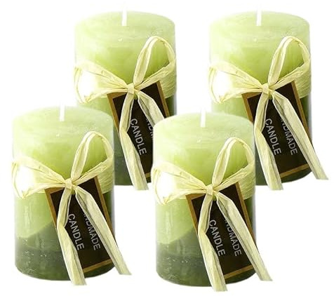 Stumpenkerze, durchgefärbt lindgrün (4er Set) 7,5 x 5 cm - Kerze für Adventskranz, Kerzen