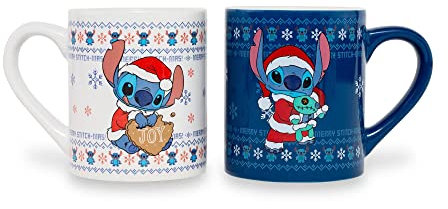 Disney Lilo & Stitch Holiday Sweaters - Set di 2 tazze da caffè per espresso, tè, ognuna contiene 400 ml