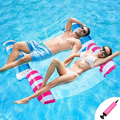 Amaca galleggiante per piscina, sedia galleggiante per piscina, amaca gonfiabile 4 in 1 (sella, poltrona lounge, amaca, divano d'acqua, amaca da nuoto per adulti e bambini con gonfiatore portatile