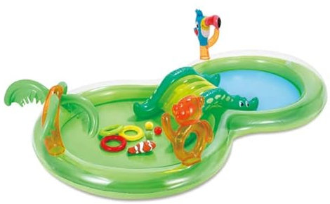 Summer Wave jungle-themed pool Play Center Inflatable Splash Pool with Sprayer and Toss Rings, Inflatable monkey, and toucan on sides, For Kids Aged 2+