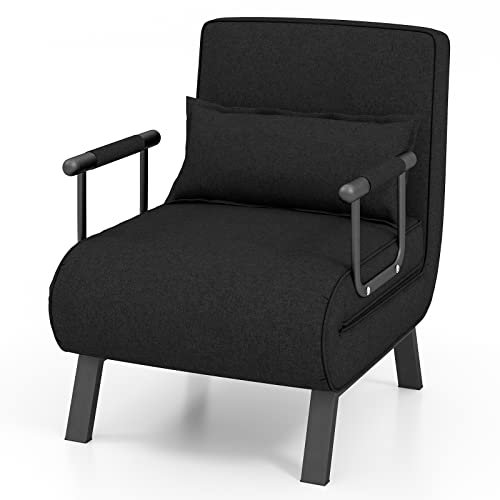COSTWAY 4 in 1 Schlafsessel mit Bettfunktion, klappbares Schlafsofa mit verstellbarer Rückenlehne & abnehmbarem Kissen, Klappsessel, Klappbett, Sofabett mit Metallrahmen bis 150 kg belastbar (Schwarz)