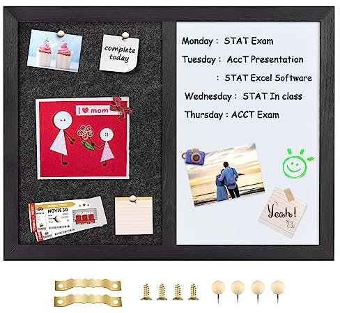 Umtiti 2 in 1 Whiteboard Magnettafel und Pinnwand Filz mit Holzrahmen für Büro, Schreibtisch, Schule, Schlafsaalraum, Küche, Kindraum.BK+WH-3343BK,DE