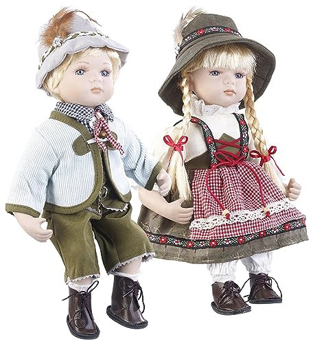PEARL Künstler-Puppen: Sammler-Porzellan-Puppe Set Anna und Anton, 34 und 36 cm (Deko-Puppen Porzellan, in Tracht, Spielzeug)