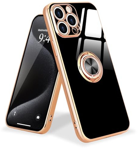 Urarssa Kompatibel mit iPhone 15 Pro Hülle mit 360 Grad Ring Ständer Handyhülle Schutzhülle Magnetischer Autohalterung Stoßfest für iPhone 15 Pro Hülle Case Schwarz