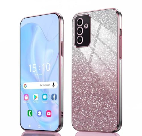 GOKEN Hülle für Samsung Galaxy A34 5G - Stoßfeste Schutzhülle, Handyhülle mit Weichem TPU Silikon, Elektroplattierten Kanten und Integrierter Glitzerkarte mit Glitzer, Cover Case, Verlauf Rosa