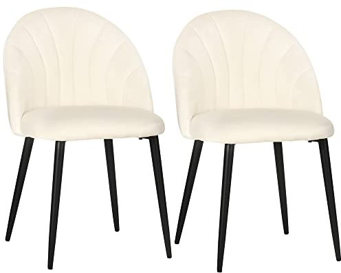 HOMCOM Lot de 2 chaises Velours Crème Pieds métal Noir dim. 52L x 54l x 79H cm
