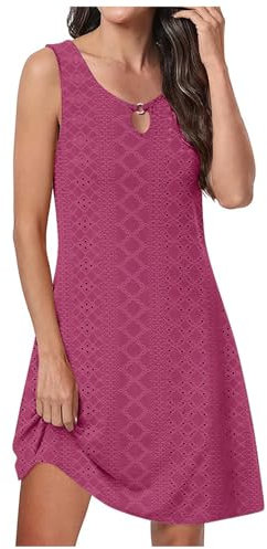 KOG Warehouse Deal Sommerkleider für Damen Sommerkleid Mode Blusen Kleid Einfarbige Frauen Tunika Oberteil Sommerkleidung Leichte Hemdkleid Baumwolle Brautmutterkleider Angebote Heißes Rosa XL