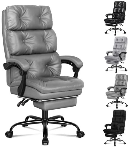 ALFORDSON Sedia Ufficio, Reclinabile 150°, Schienale Alto, Doppio Strato, Girevole 360° per Casa, sedia da scrivania, Pelle PU, Grigio