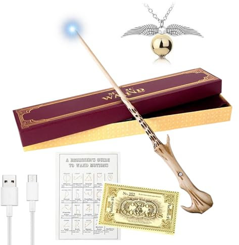 WDKXCN Baguette Voldemort Lumineuse, Magique Voldemort Baguette avec Recharge USB, 37CM Baguette Voldemort dans Une Boîte Cadeau avec Carte de Sort, Ticket de Station et Collier