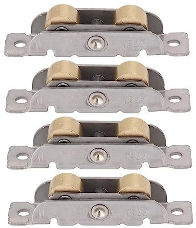 Kugellager-Rollen-Set für Schiebetüren aus Edelstahl und Kupfer mit 4 Rollen, 8 Schrauben, für Glastürfenster (Flaches Rad)