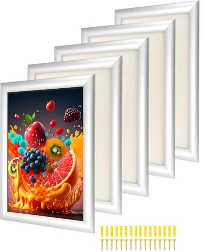 A4 Snap Frame Pack of 5 – Silver Aluminium Clip Frame with 25mm Profile with Anti-Glare Cover, Easy Front Opening Poster Holder for Certificate, Photo, or Retail Display, Wall Mounted