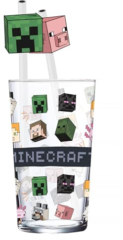 Elbenwald Minecraft Characters - Bicchiere con 2 cannucce da 485 ml