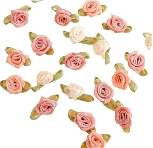 100 Stück 15 mm mehrfarbige Mini-Rosen Blumen Satinband Schleifen Applikationen DIY Nähen Handwerk Zubehör Hochzeit Braut Geschenk Dekoration, Stoffbänder, Mini-Rosen zum Basteln