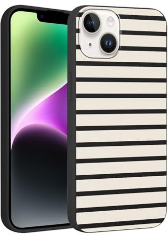 Foonary Striped Print Phone Case for iPhone 14/iPhone 13 6.1, Cute Fashion Pattern Aesthetic Trendy Stylish Design Women Girly Cover Camera Protective Slim Silicone Shockproof, Black and White