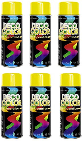 Deco Color 6er Sparpack DC Lackspray glänzend 400ml nach RAL freie Farbauswahl (6 Dosen in zinkgelb glanz RAL 1018)