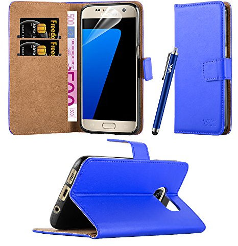 For Samsung Galaxy S7 Phone Case Luxury Leather Magnetic Wallet Card Holder Book Flip Stand View Protective Cover For Galaxy S7 (Blue)