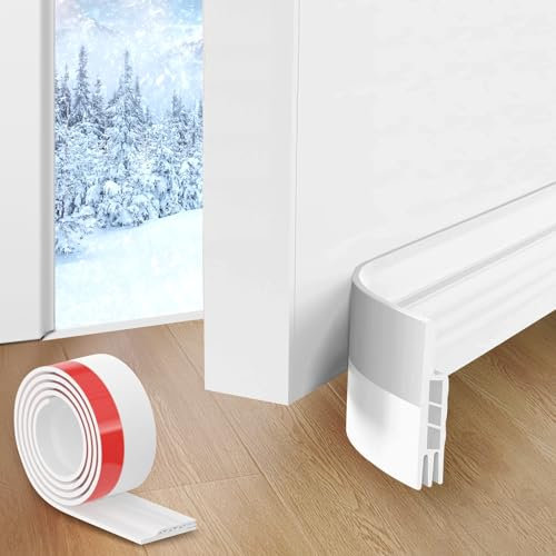 Joint Bas de Porte, 100cm x 5cm Bas de Porte Silicone avec Joint Auto Adhésif Imperméable Insonorisé Calfeutrer Bas de Porte Isolant Protège des Courants d'air et Anti-poussière, Blanc
