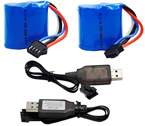 Blomiky Lot de 2 batteries Li-ion 7,4 V (2 x 3,7 V) 600 mAh avec prise SM-4P pour ancienne version UDI008 UD08 UDI001 Venom Speed RC Boat UDI001 Batterie 2