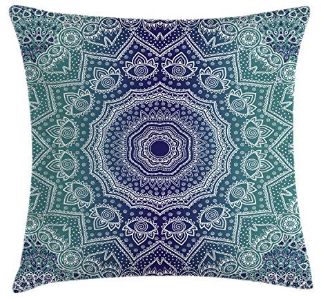 ABAKUHAUS Mandala Kissenbezug, Ombre Tribe, mit Reißverschluss Waschbar Beidseitiger Digitaldruck Klare Farben Hochwertige Stoff, 40 x 40 cm, Teal Lila