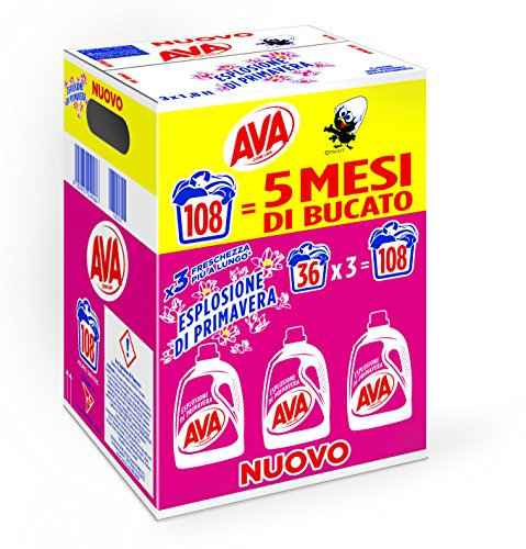Ava Detersivo Lavatrice Liquido, Esplosione di Primavera, 108 Lavaggi, Pacco da 3 Pezzi