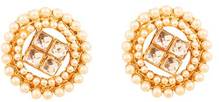 Touchstone Desire Royal Mughal Runde Form Kundan Look Faux Perlen Brautschmuck Ohrringe für Damen Goldton
