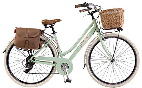 Via Veneto By Canellini Damen Citybike CTB Vintage Stil Rad Cityrad Fahrrader Bike Aluminium mit Korb Taschen und Klingel Via Veneto Bell Ring (46, Hellgrun)