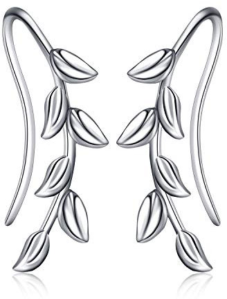VONALA Silber Blatt Ohrringe Damen 925 Sterling Silber Ohrklemmen Hypoallergen Ear Climber Schmuck (Blatt-2)