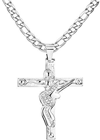 AFSTALR Croix Johnny Hallyday Pendentif Collier Chaîne Johnny Guitare Rocker Métal Acier Inoxydable Argenté Femme Homme Cadeau