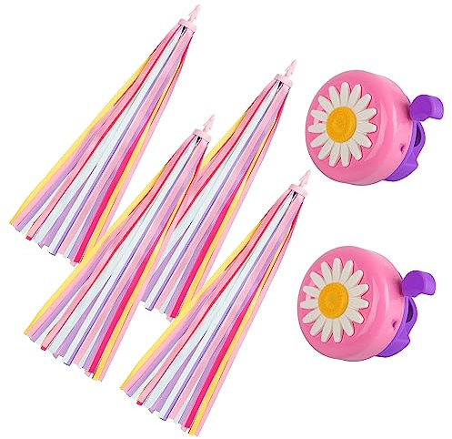CHALA 2 Stück Fahrradklingel Lenkerfransen Kinder Blumen Fahrradklingel Bunte Lenker Bändchen Kinderfahrrad Fahrradlenkring Bunte Lenkerfransen Laut Klar Bike Bell für Jungen Mädchen Geschenke