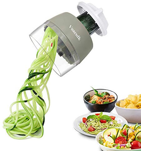 Voaesdk Handheld Spiralizer Vegetable Slicer,4 in 1 Heavy Duty Veggie Spiralizer Zucchini Spaghetti Maker,Vegatable Spiral Slicer for Salad,Carrot,Fruit,Cucumber,Zucchini,Onion Noodle Maker (Gray)