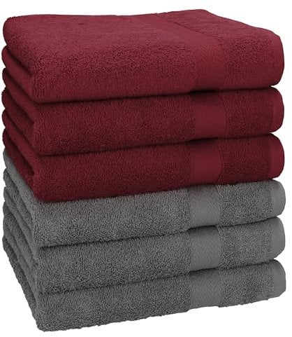 Betz Handtuch 6er Pack Handtücher Set Premium Größe 50x100 cm 100% Baumwolle - gut trocknend, Gute Qualität - ideal für Sport, Strand, Reisen Farbe dunkelrot/anthrazit grau