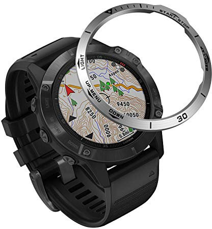 Yikamosi Rostfreier Stahl Lünetten ring Kompatibel mit Garmin Fenix 6X/6X Pro Watch, Bezel Ring Adhesive Cover Anti-Kratz- und Kollisionsschutz für Fenix Watch Accessory(B-Silver)