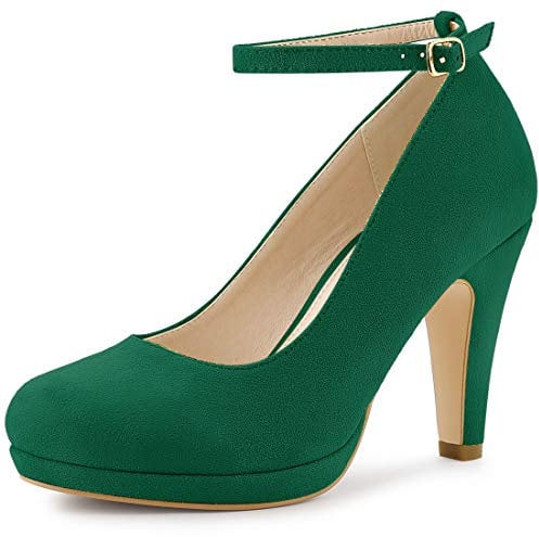 Allegra K Women's Round Toe Stiletto Heel Ankle Strap Court Shoe Green 6 UK/Label Size 8.5 US