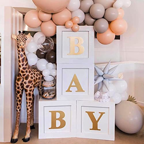Baby Shower Boxen Dekoration für Jungen oder Mädchen, 4 Stück Weiß Baby Ballon Boxen mit 30 A-Z Buchstaben für Babyparty, Geburtstag, Geschlechtsenthüllungs, Taufe, Brautparty Hintergrund Deko
