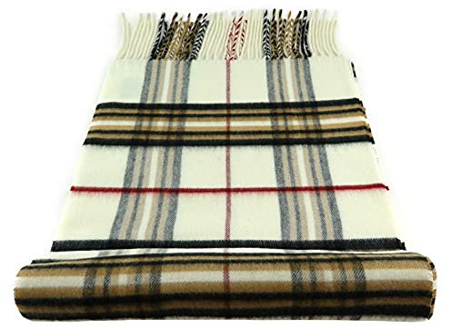 TigerTie Designer Schal in weiss cremebeige braun grau rot schwarz kariert - Stoff Cashmink - made in Germany