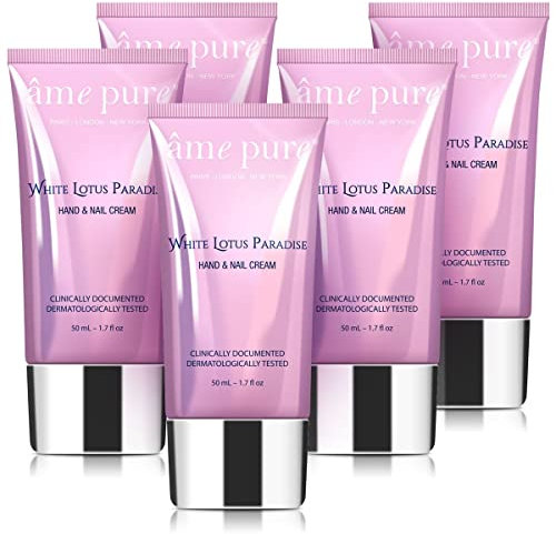âme pure® White Lotus Paradise™, Weißer Lotus Handcreme und Nagelcreme, Hautpflege für weiche Hände, vegan, schnelleinziehend, betörender Duft, einzeln und im Set (5)