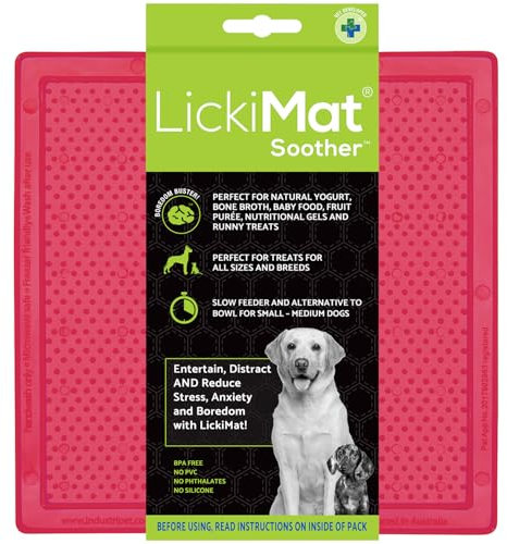 LickiMat Classic Soother, Dog Feeding Mat for Boredom and Anxiety Relief, Ideal for Food, Treats, Yoghurt or Peanut Butter, Lick Mats, Fun Alternative to a Slow Feeder Bowl, Pink