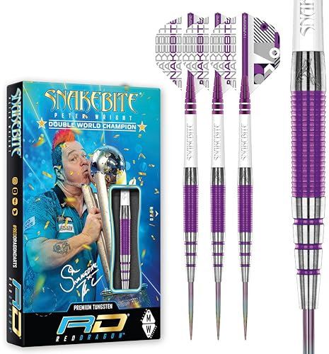 RED DRAGON Peter Wright Snakebite PL15 Medusa 22 Gram Professional Tungsten Darts Set with Flights and Stems