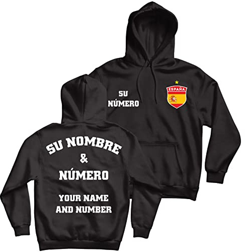lepni.me Sweatshirt à Capuche Football Espagnol Votre Nom et Votre Numéro Cadeaux du Championnat d'europe de Football ou de la Coupe du Monde 2022 (S Noir Multicolore)