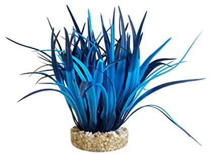 Tyrol - Plante d'Aquarium Artificielle - Décoration pour Aquarium - Plante en plastique sur Socle - Plante d'Intérieur Buisson Bleu Néon - Ancrage Facile au fond de l'Aquarium - Fabriquée en France