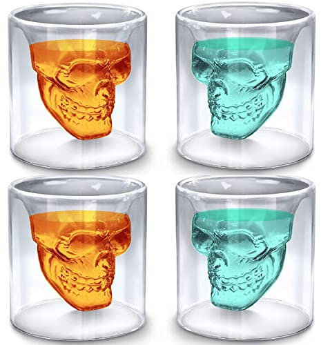 Saijer Halloween Skull Shot Glasses Set - Crystal Skeleton Cup for Beer, Coffee, Water, Wine, Whiskey, Vodka - Cool Drinking Mugs - 75ml*4